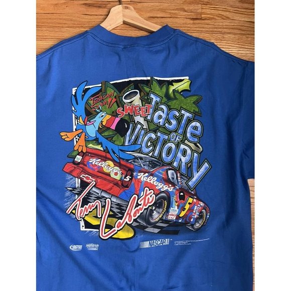 VINTAGE NASCAR FRUIT LOOPS CARTOON LABONTE BLUE T SHIRT SIZE LARGE Y2K HYPE - Picture 6 of 8